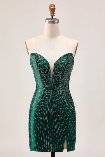 Robe moulante de retour vert foncé scintillante sans bretelles